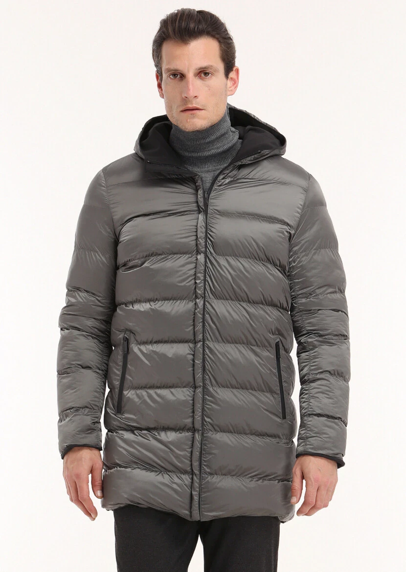 Siyah Regular Fit Casual Dokuma Çift Taraflı Şişme Kaban - 3