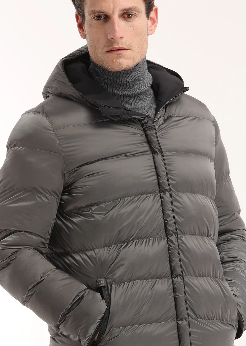 Siyah Regular Fit Casual Dokuma Çift Taraflı Şişme Kaban - 4