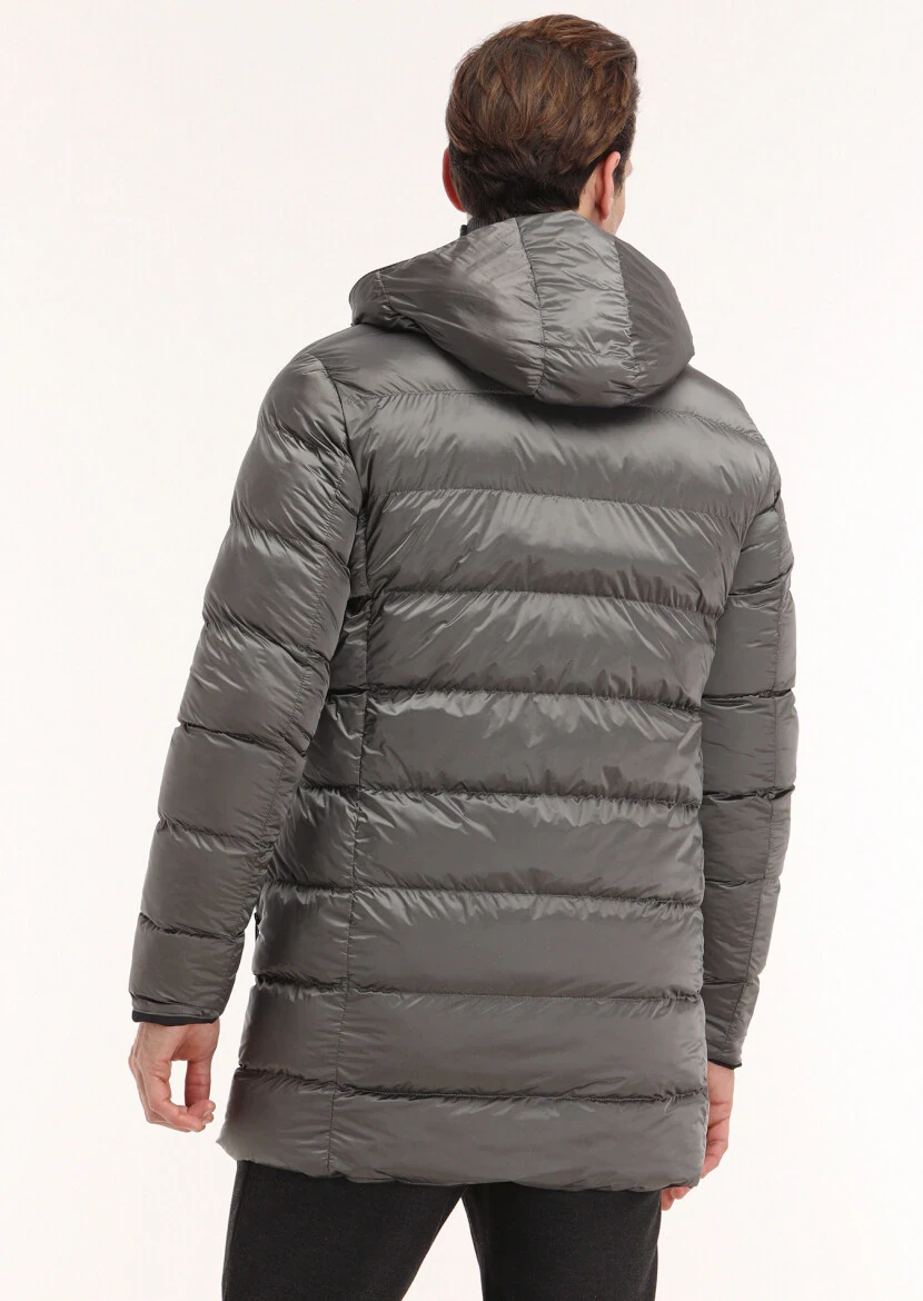 Siyah Regular Fit Casual Dokuma Çift Taraflı Şişme Kaban - 8