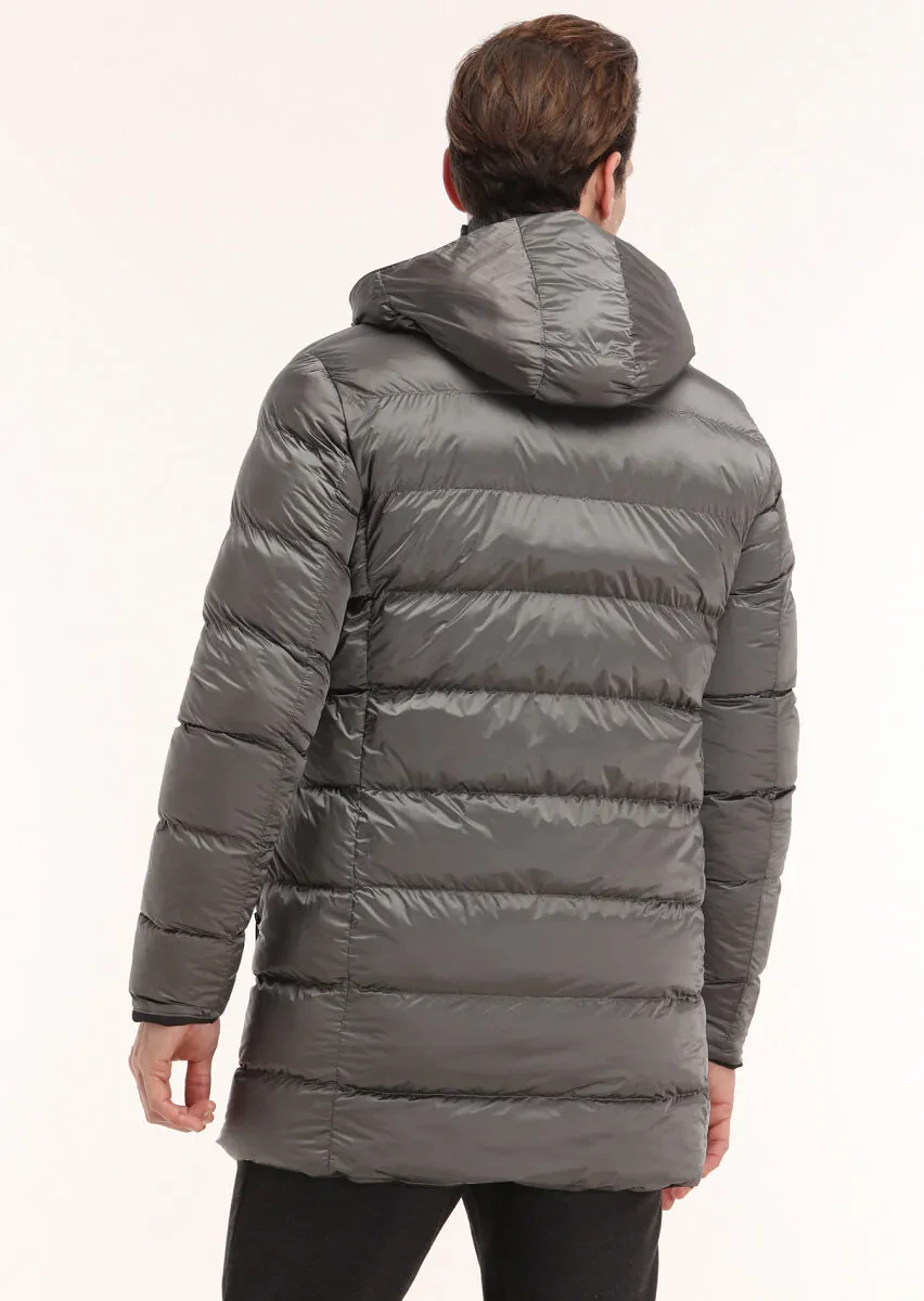 Siyah Regular Fit Casual Dokuma Çift Taraflı Şişme Kaban - 8