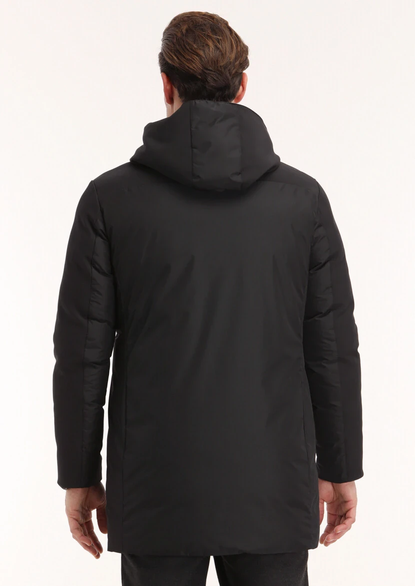 Siyah Regular Fit Casual Dokuma Çift Taraflı Şişme Kaban - 9