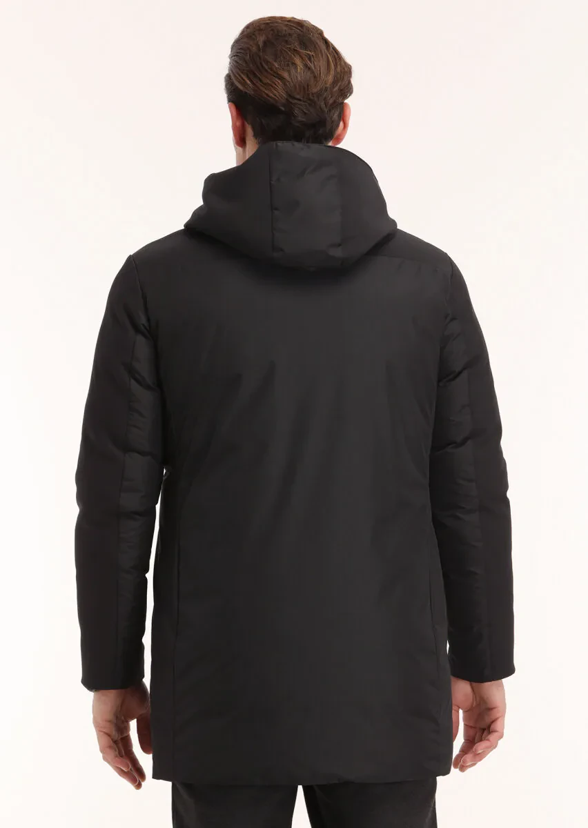 Siyah Regular Fit Casual Dokuma Çift Taraflı Şişme Kaban - 9