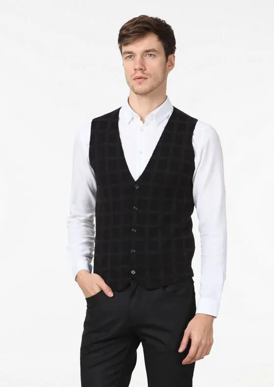 Siyah Regular Fit Casual Örme Triko Yelek - 1