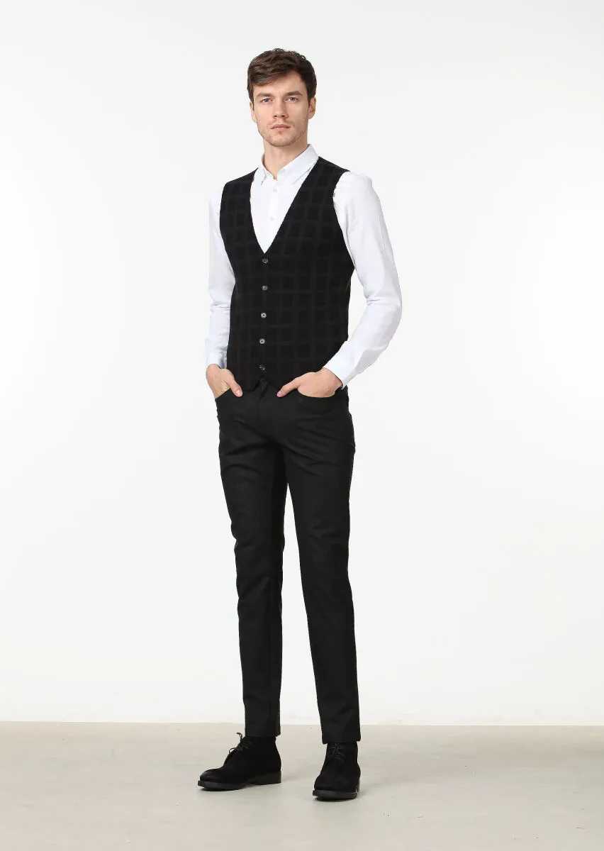 Siyah Regular Fit Casual Örme Triko Yelek - 2