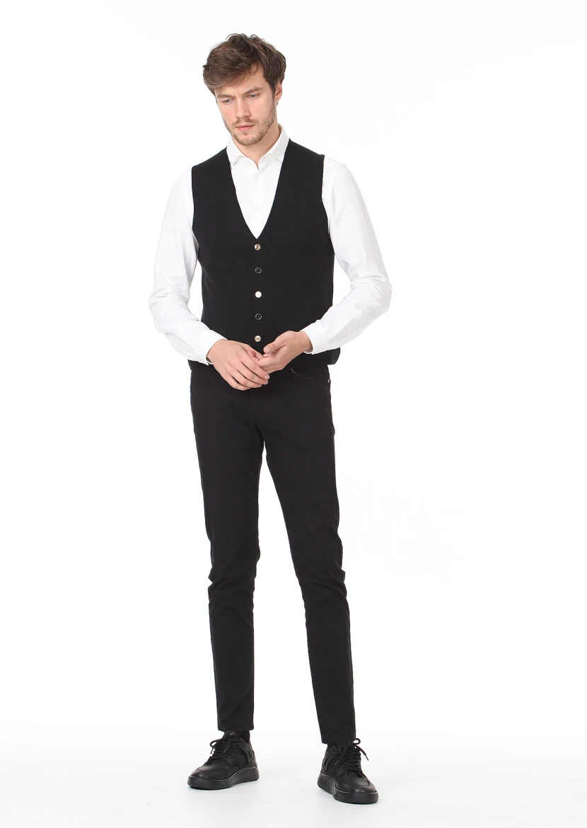 Siyah Regular Fit Casual Örme Triko Yelek - 3