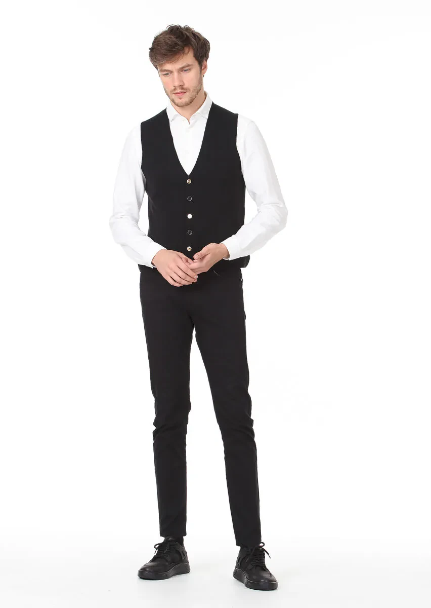 Siyah Regular Fit Casual Örme Triko Yelek - 3