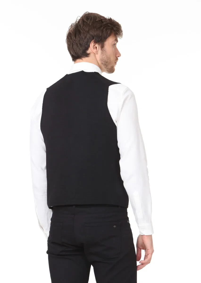 Siyah Regular Fit Casual Örme Triko Yelek - 4