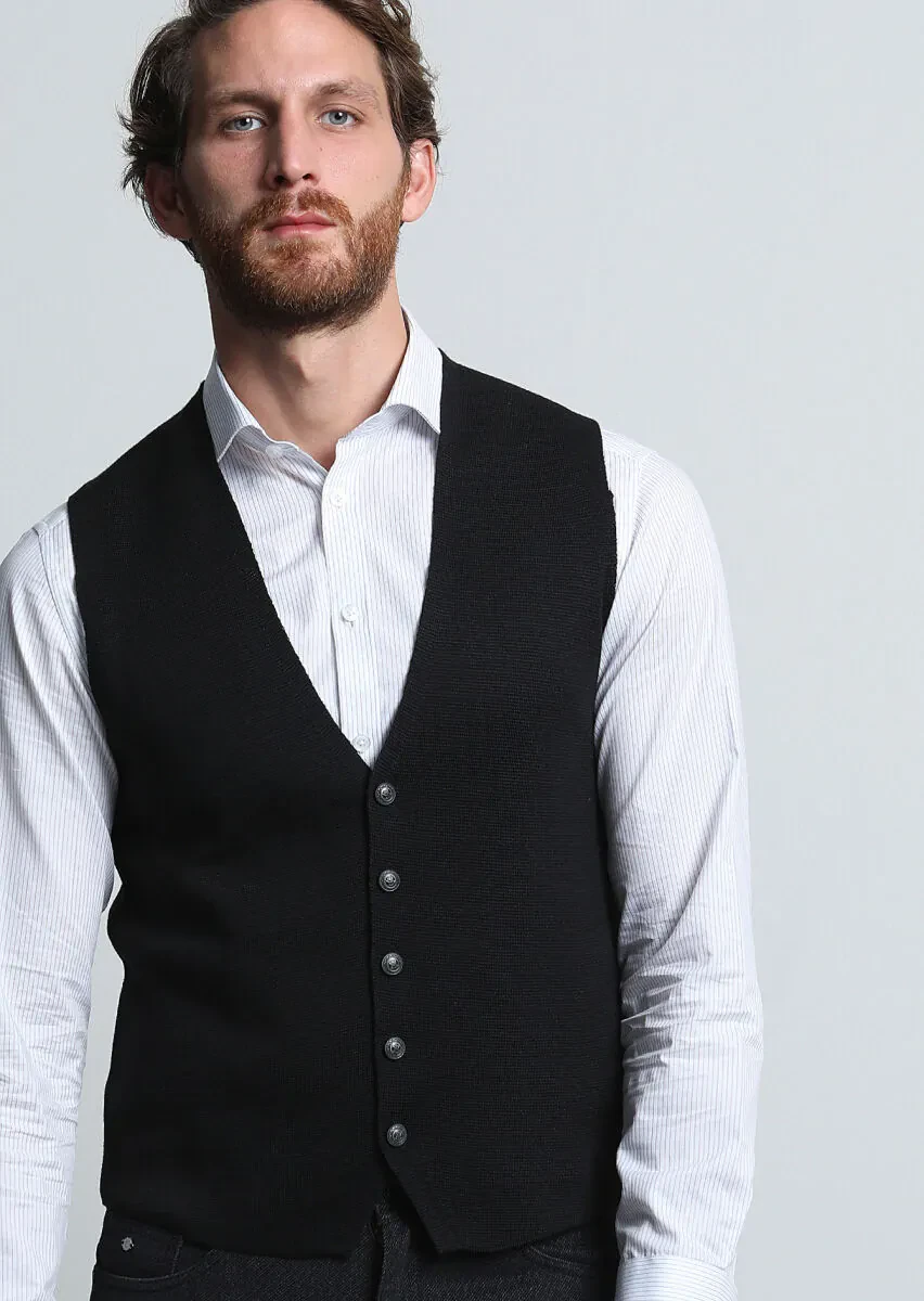 Siyah Regular Fit Casual Örme Triko Yelek - 2