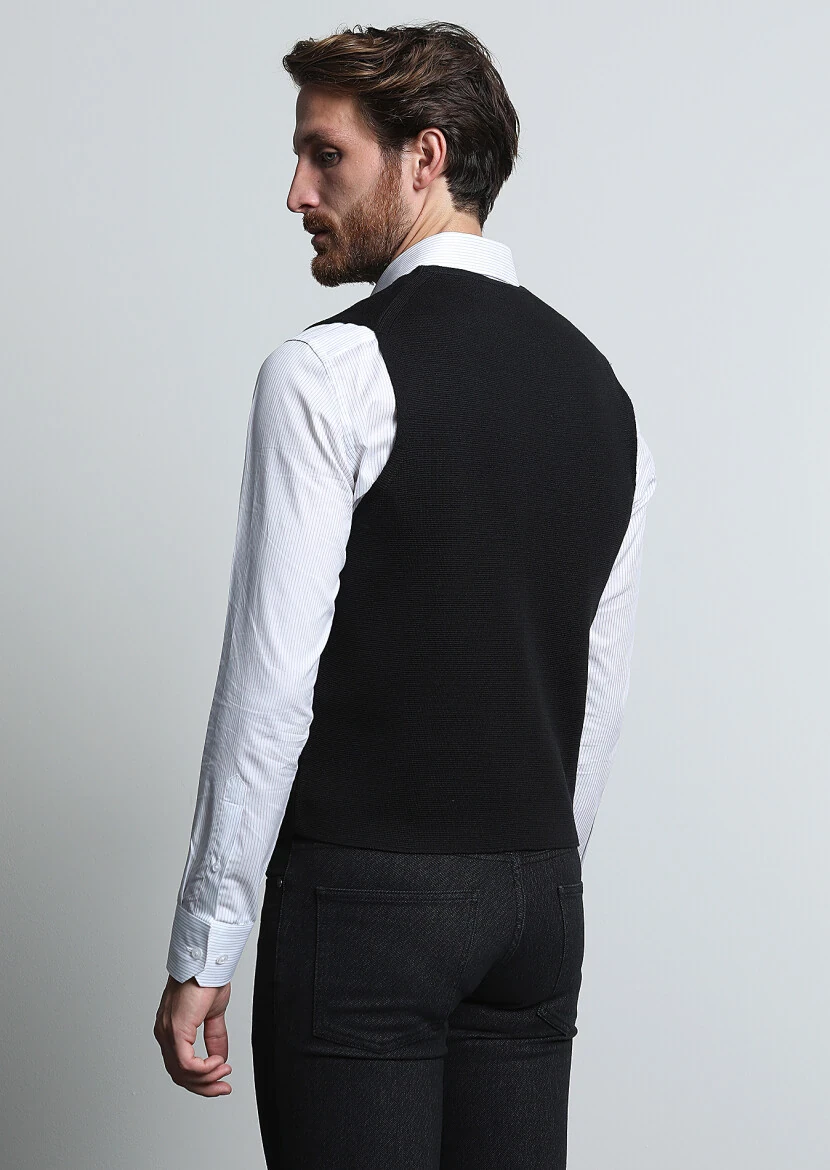 Siyah Regular Fit Casual Örme Triko Yelek - 5