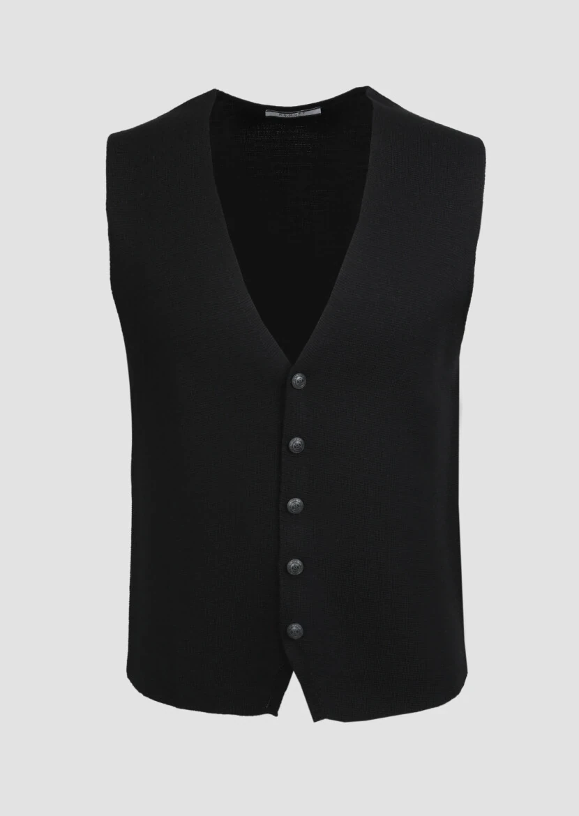 Siyah Regular Fit Casual Örme Triko Yelek - 6