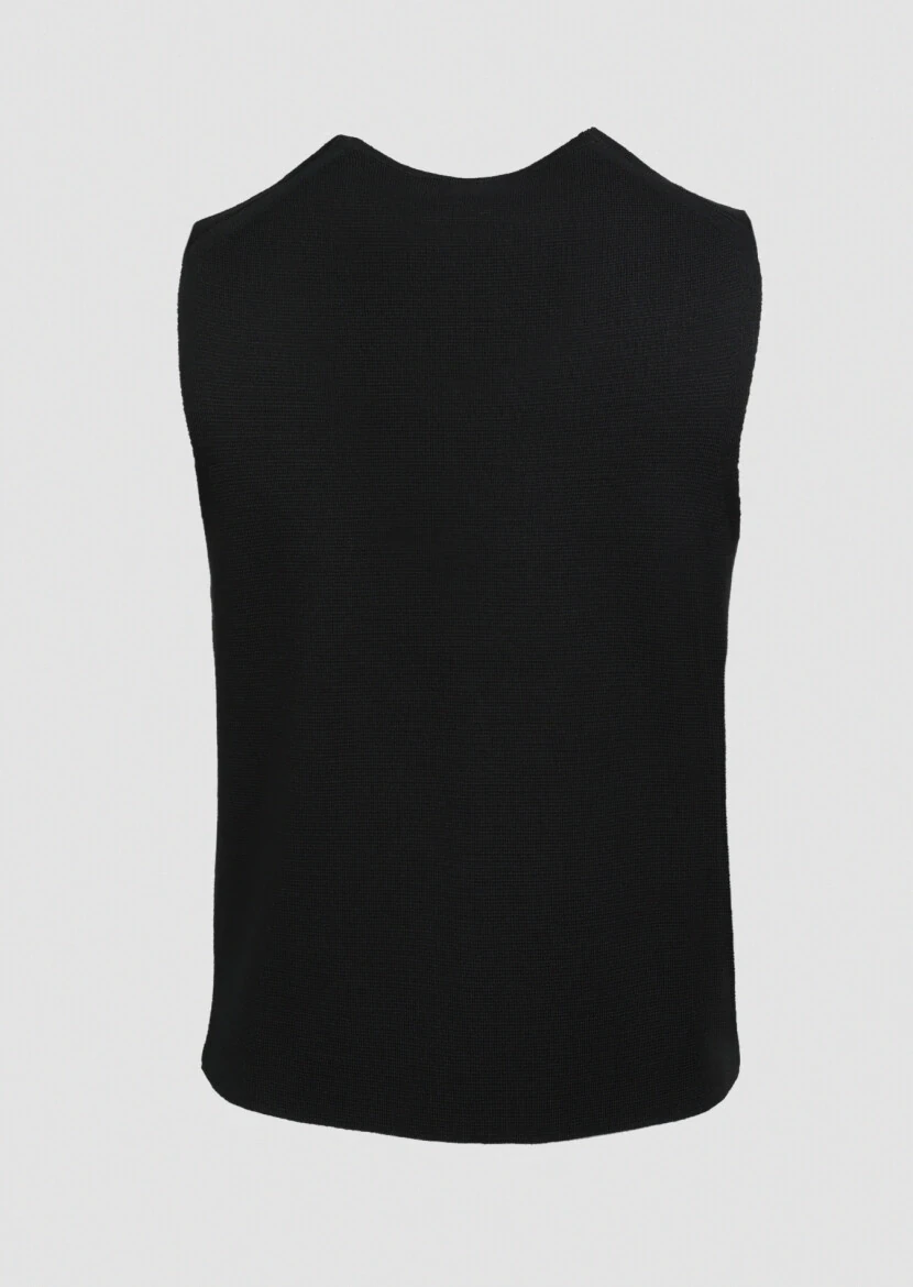 Siyah Regular Fit Casual Örme Triko Yelek - 7