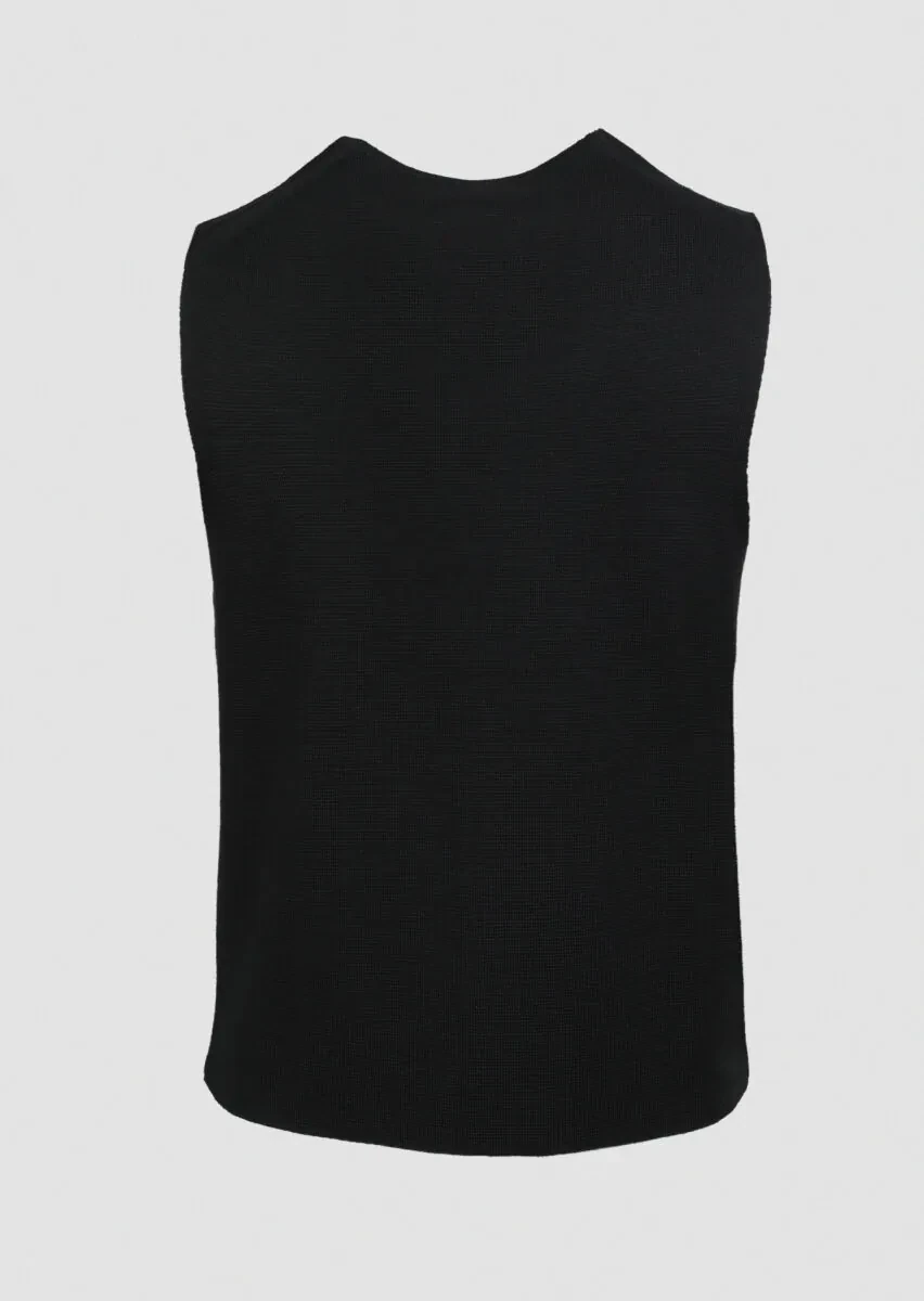 Siyah Regular Fit Casual Örme Triko Yelek - 7