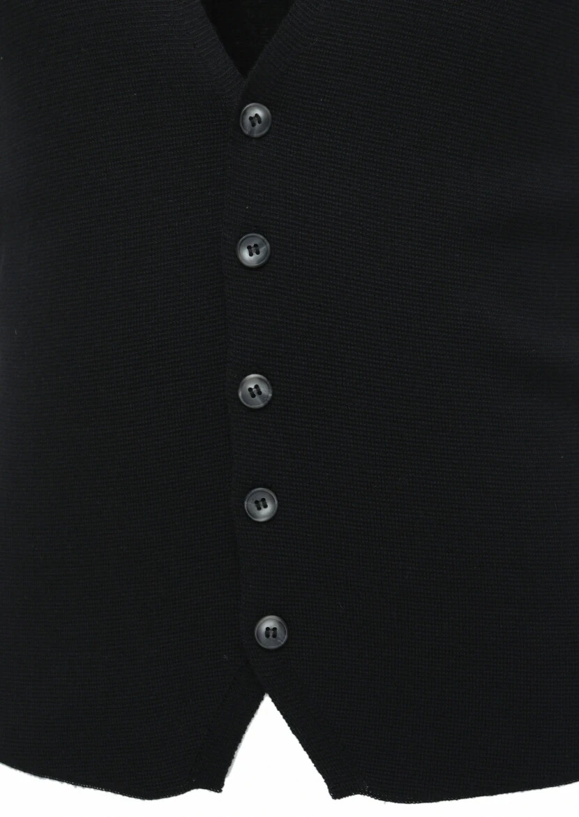 Siyah Regular Fit Casual Örme Triko Yelek 