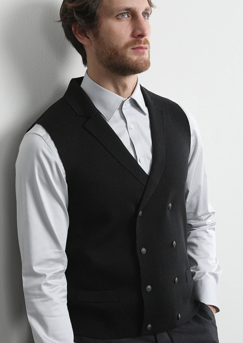 Siyah Regular Fit Casual Örme Triko Yelek - 1