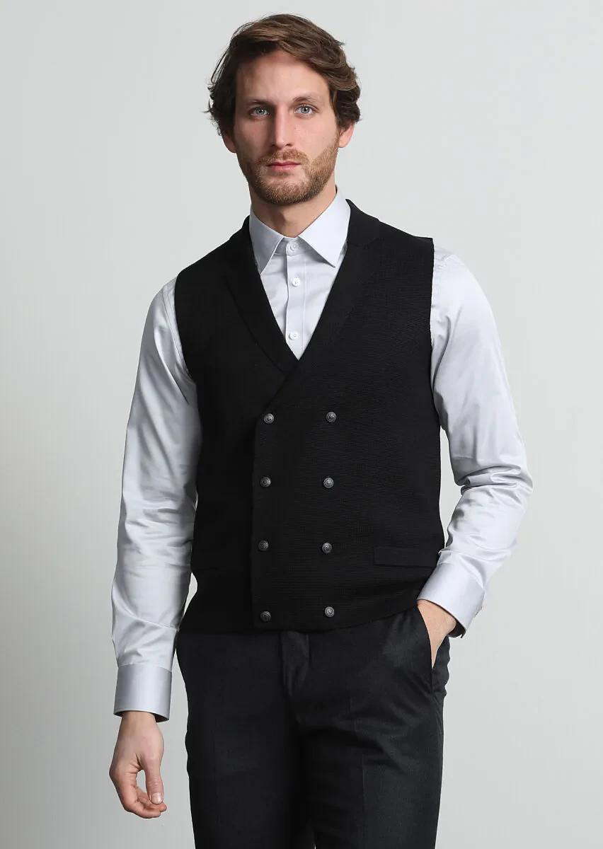 Siyah Regular Fit Casual Örme Triko Yelek - 2