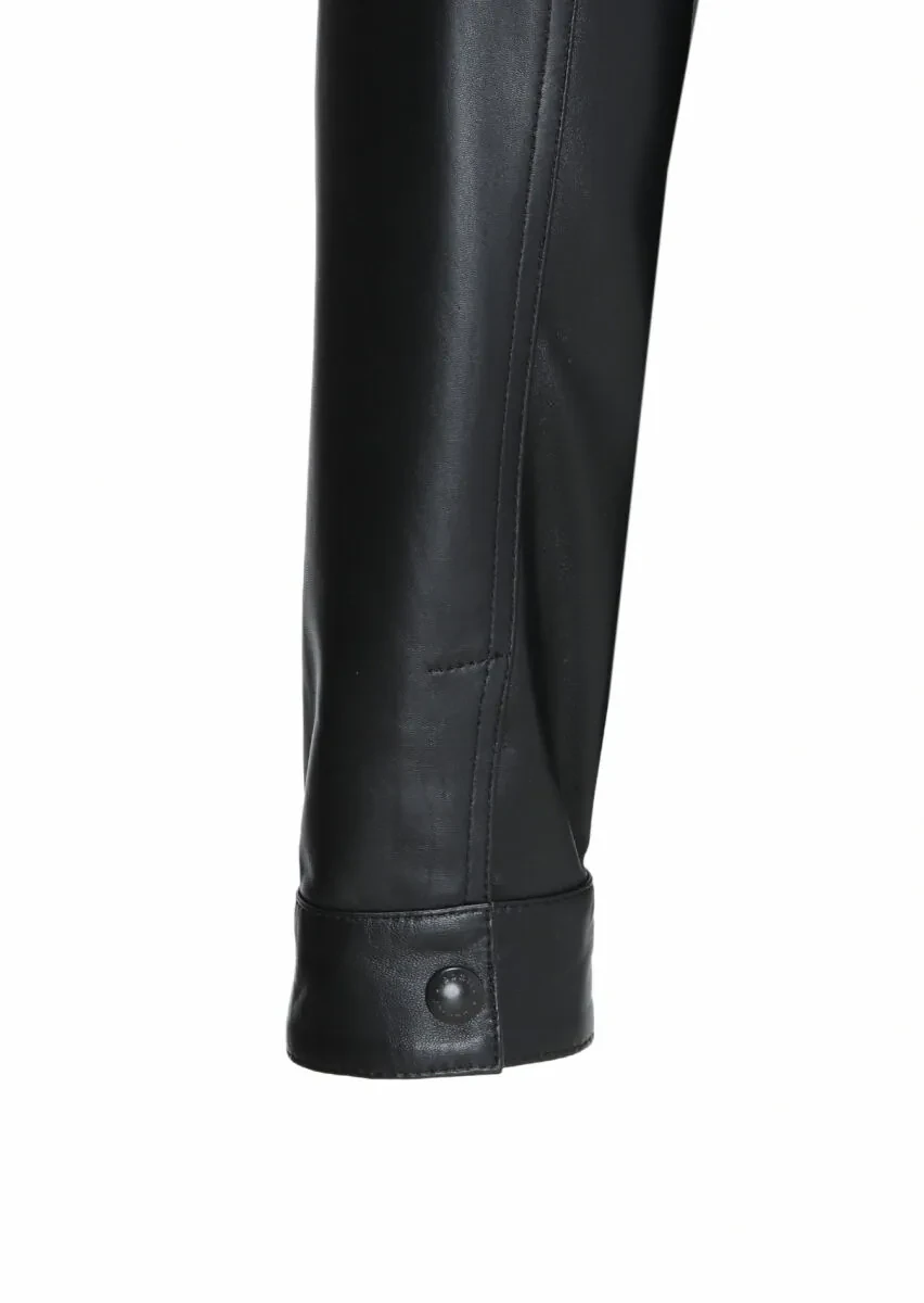 Siyah Regular Fit Dik Yaka Casual Deri Deri Mont - 5