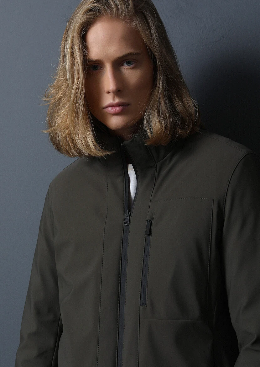 Siyah Regular Fit Dik Yaka Casual Dokuma Çift Taraflı Mont - 2