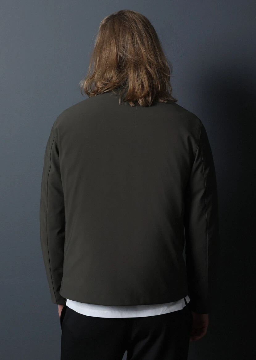 Siyah Regular Fit Dik Yaka Casual Dokuma Çift Taraflı Mont - 4