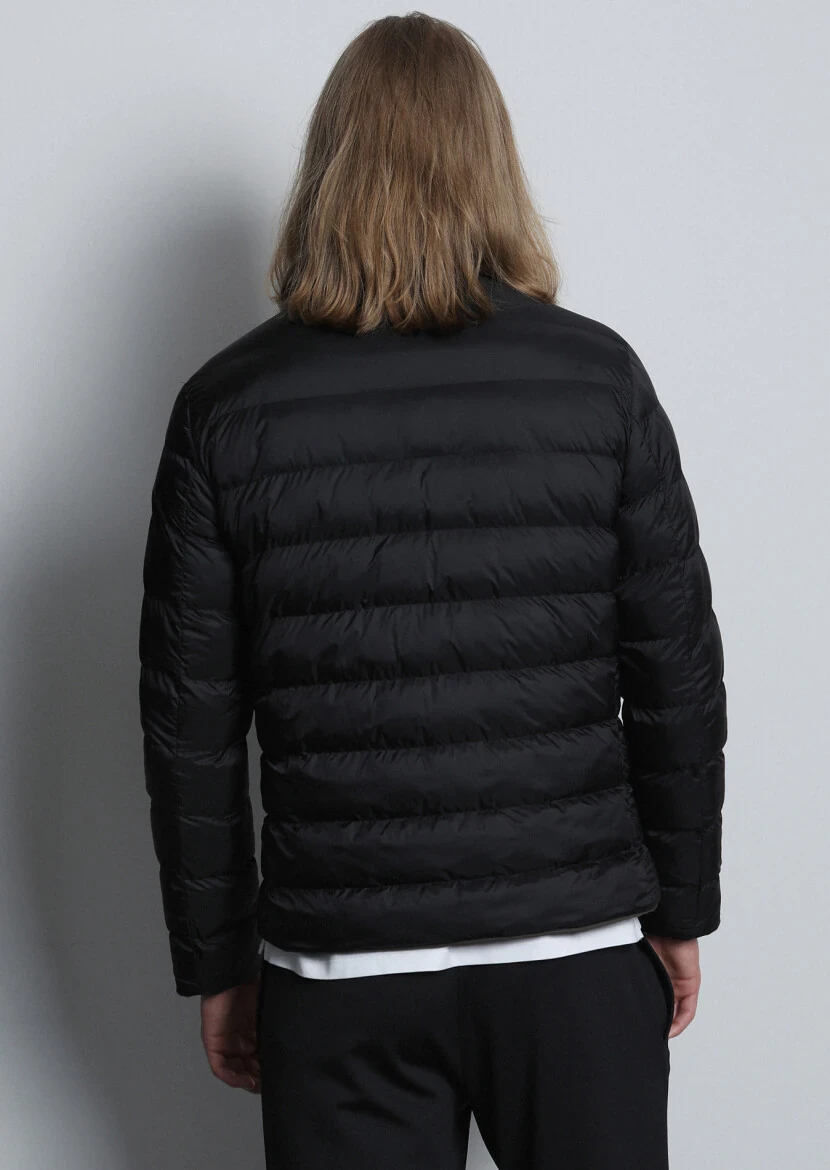 Siyah Regular Fit Dik Yaka Casual Dokuma Çift Taraflı Mont - 5