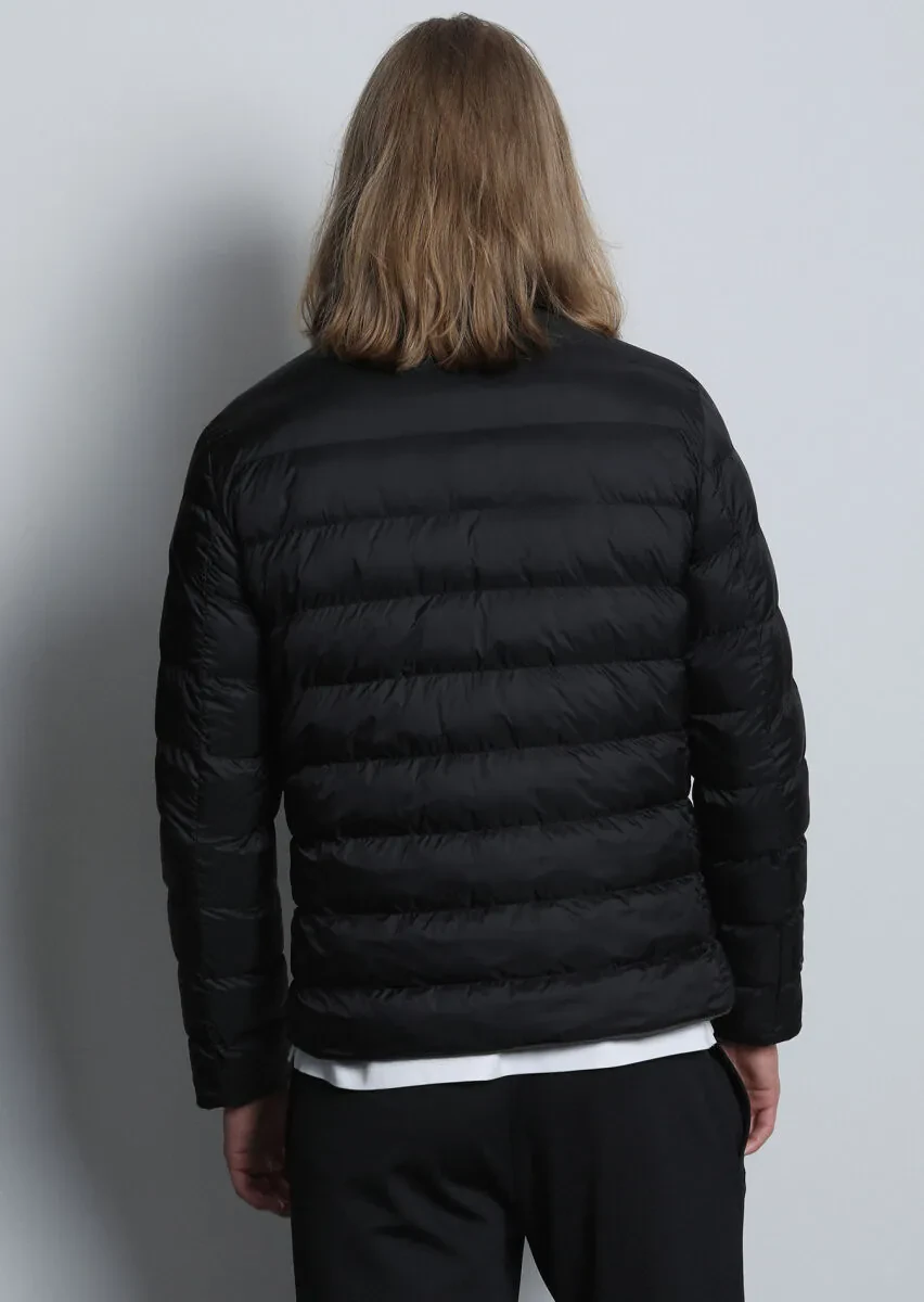 Siyah Regular Fit Dik Yaka Casual Dokuma Çift Taraflı Mont - 5