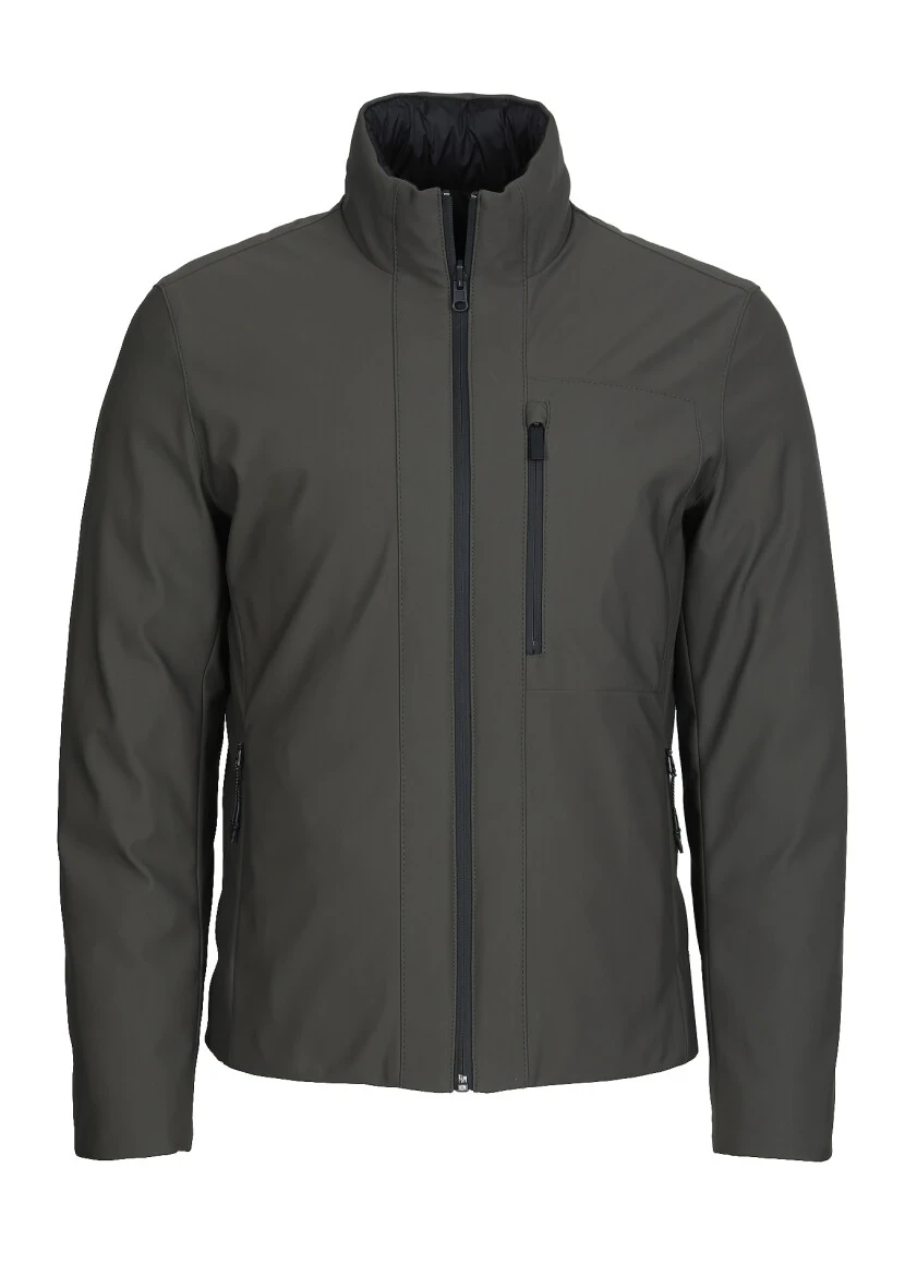 Siyah Regular Fit Dik Yaka Casual Dokuma Çift Taraflı Mont - 6