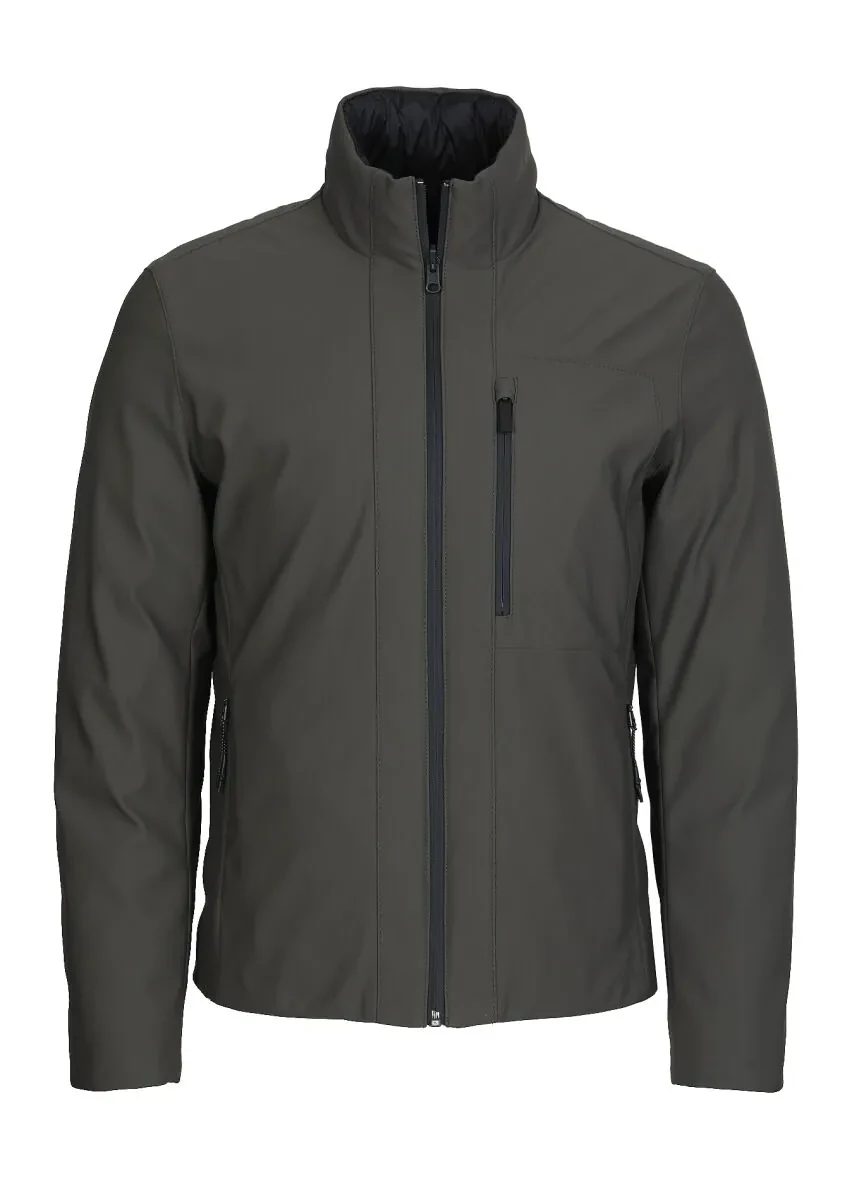 Siyah Regular Fit Dik Yaka Casual Dokuma Çift Taraflı Mont - 6