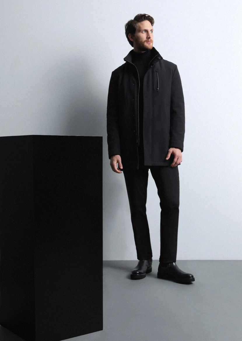 Siyah Regular Fit Dik Yaka Casual Dokuma Kaban - 1