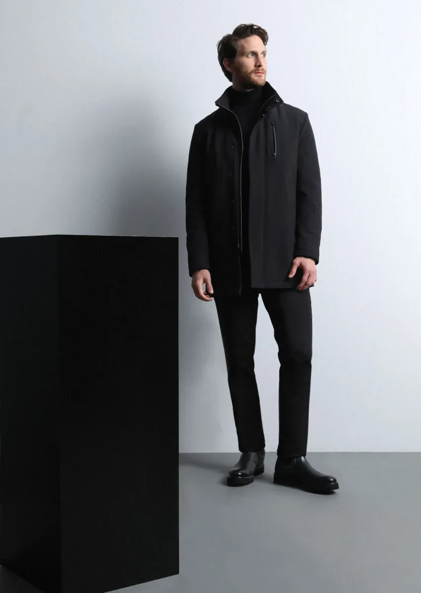 Siyah Regular Fit Dik Yaka Casual Dokuma Kaban - 1