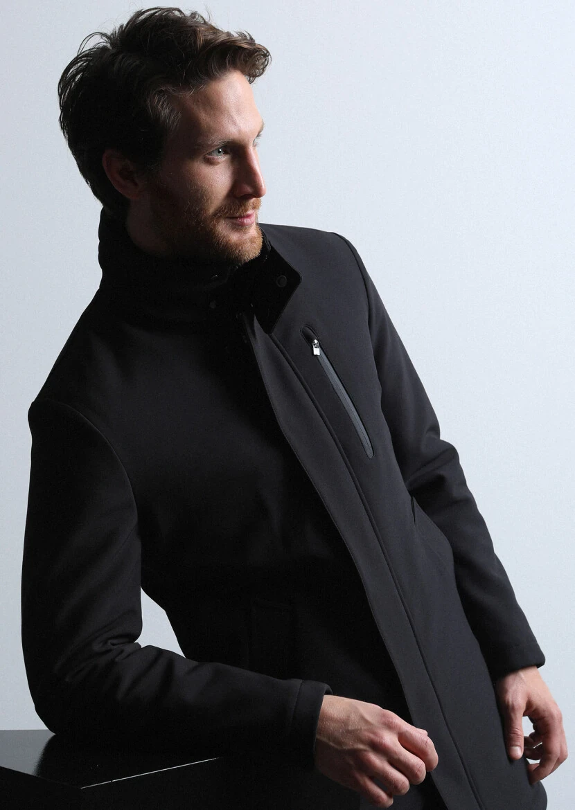 Siyah Regular Fit Dik Yaka Casual Dokuma Kaban - 2