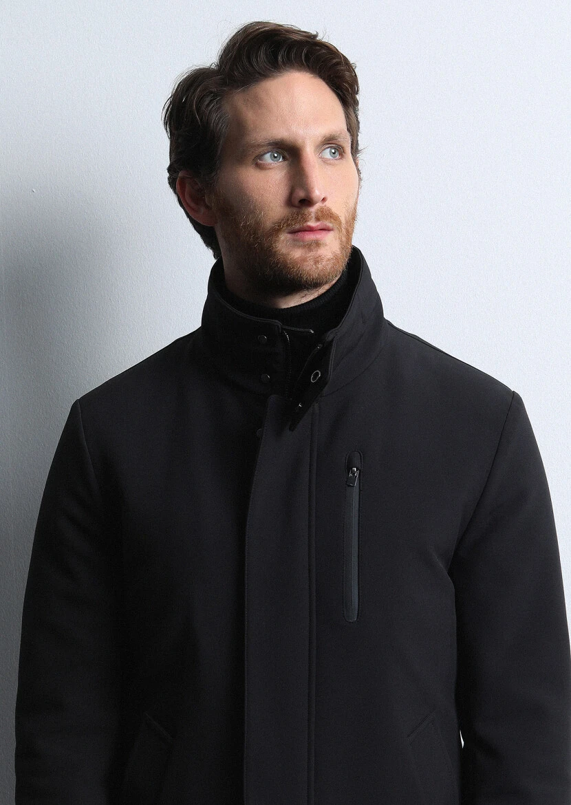 Siyah Regular Fit Dik Yaka Casual Dokuma Kaban - 3