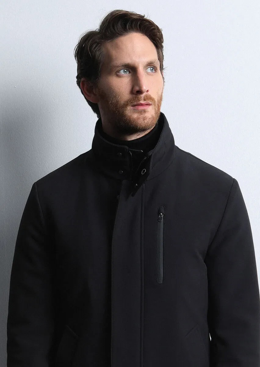 Siyah Regular Fit Dik Yaka Casual Dokuma Kaban - 3