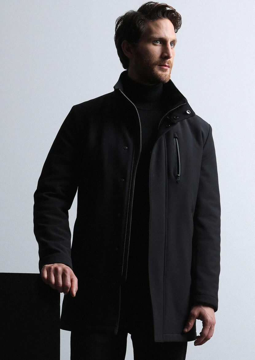 Siyah Regular Fit Dik Yaka Casual Dokuma Kaban - 4