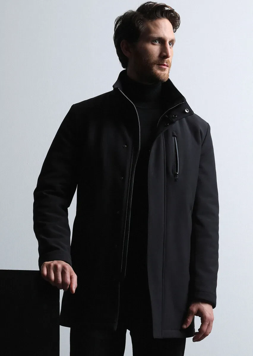 Siyah Regular Fit Dik Yaka Casual Dokuma Kaban - 4