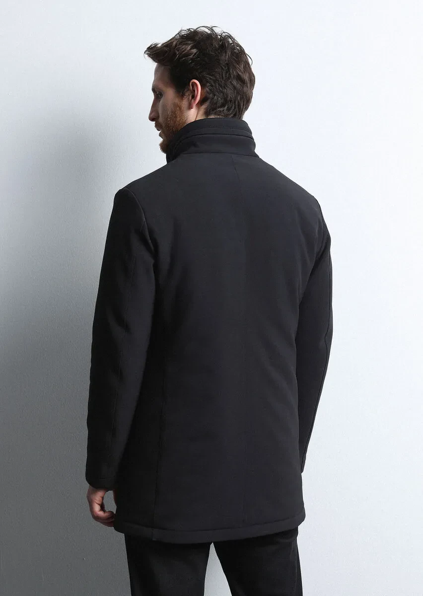 Siyah Regular Fit Dik Yaka Casual Dokuma Kaban - 5