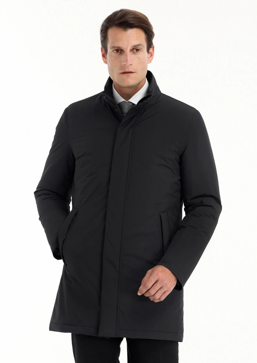 Siyah Regular Fit Dik Yaka Casual Dokuma Kaban - 3