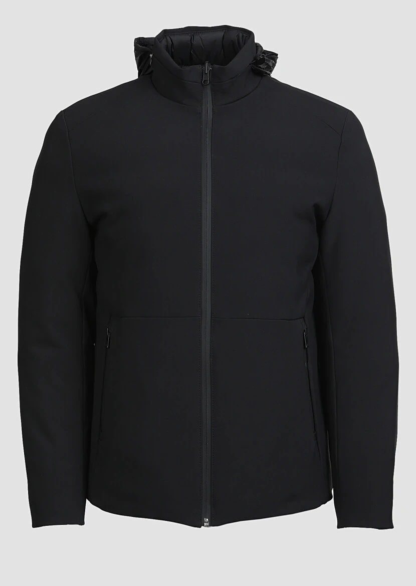 Siyah Regular Fit Dik Yaka Casual Dokuma Mont - 6