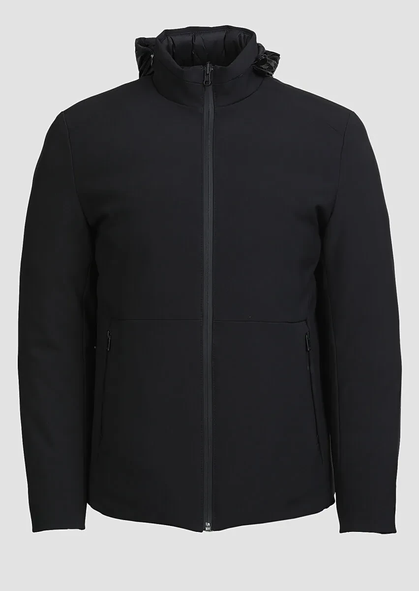 Siyah Regular Fit Dik Yaka Casual Dokuma Mont - 6