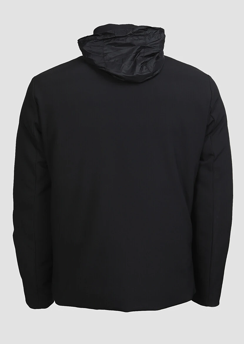 Siyah Regular Fit Dik Yaka Casual Dokuma Mont - 7