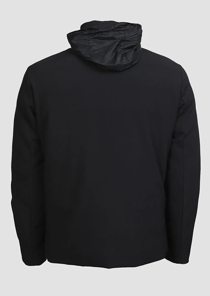 Siyah Regular Fit Dik Yaka Casual Dokuma Mont - 7