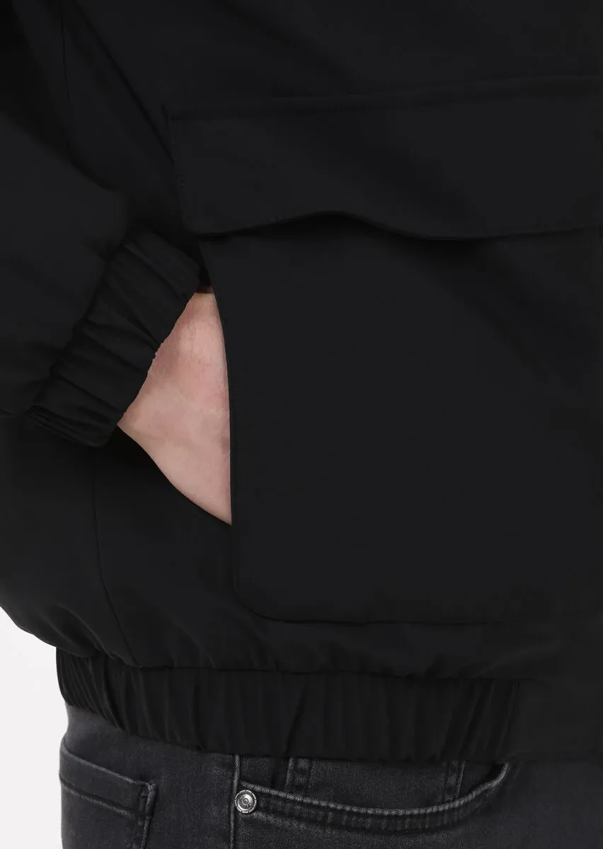 Siyah Regular Fit Dik Yaka Casual Dokuma Mont - 3