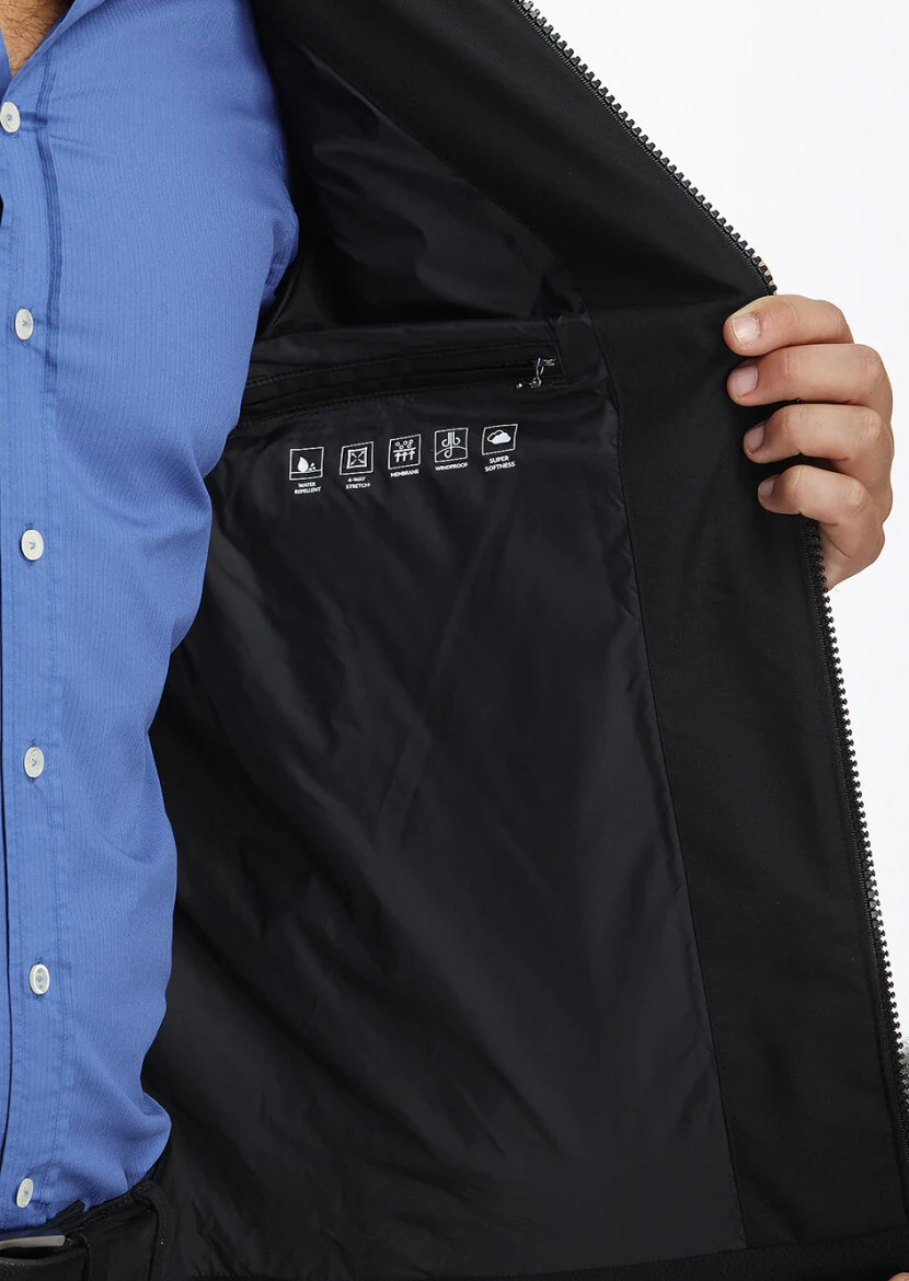 Siyah Regular Fit Dik Yaka Casual Dokuma Mont - 4