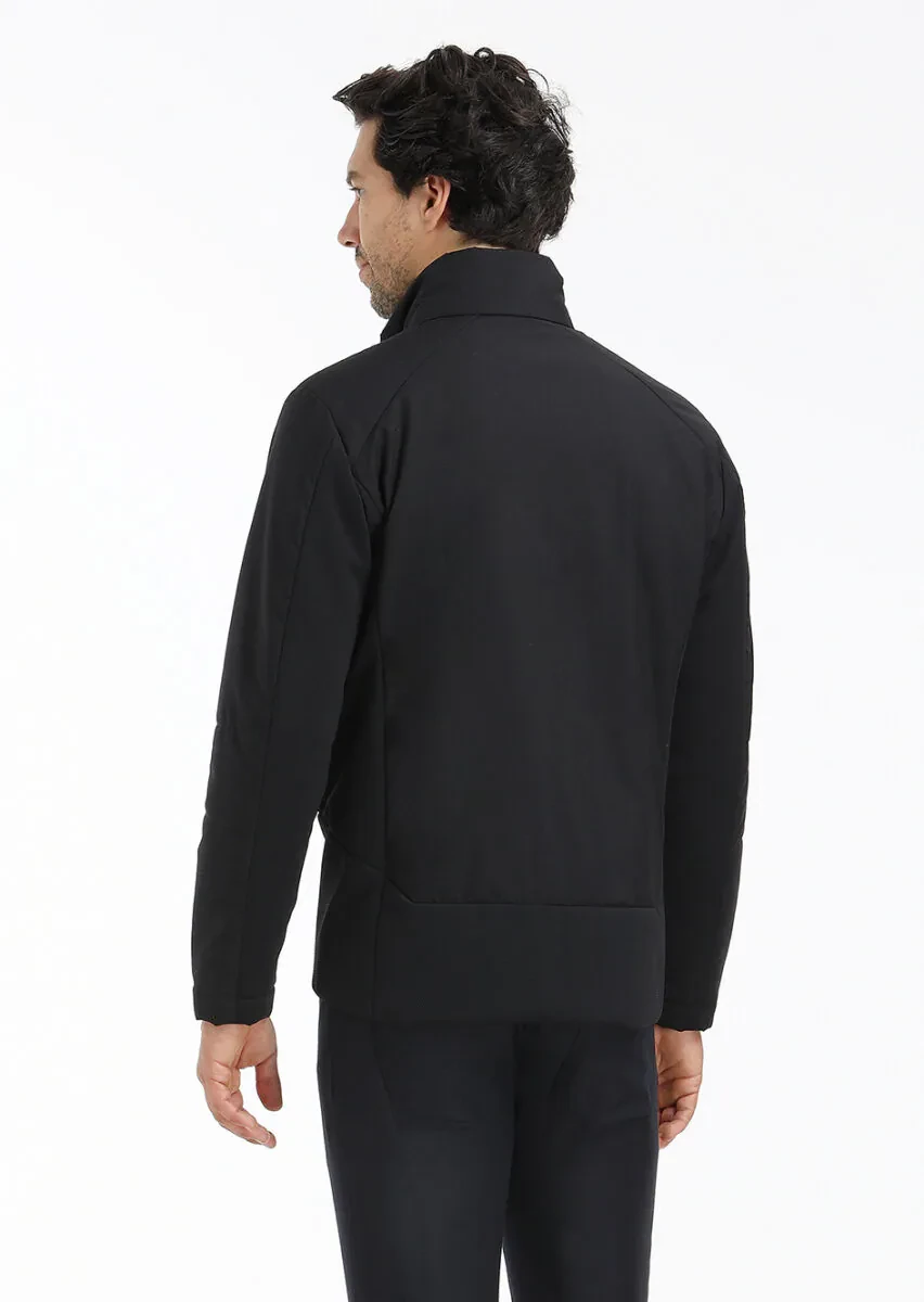 Siyah Regular Fit Dik Yaka Casual Dokuma Mont - 6