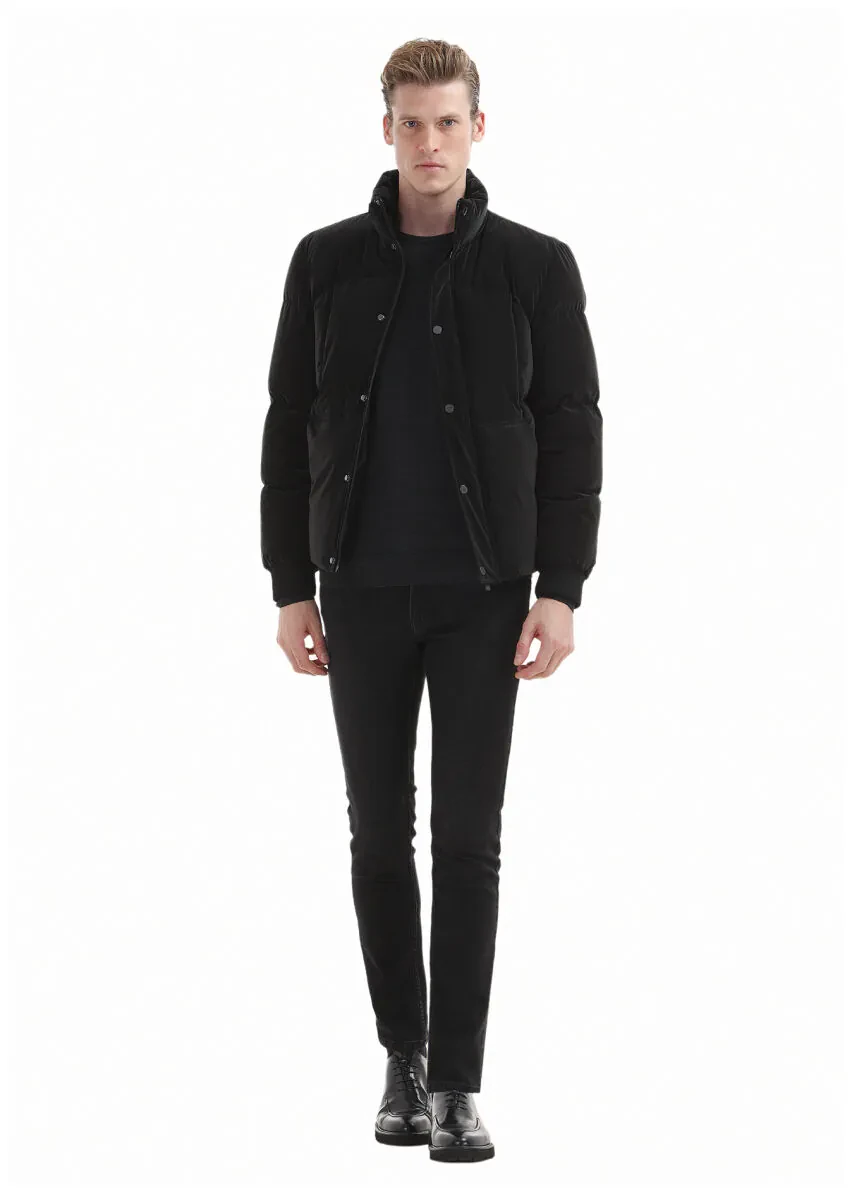 Siyah Regular Fit Dik Yaka Casual Dokuma Mont - 2