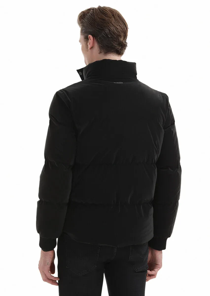 Siyah Regular Fit Dik Yaka Casual Dokuma Mont - 7