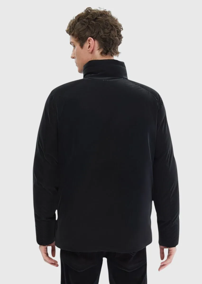 Siyah Regular Fit Dik Yaka Casual Dokuma Mont - 7