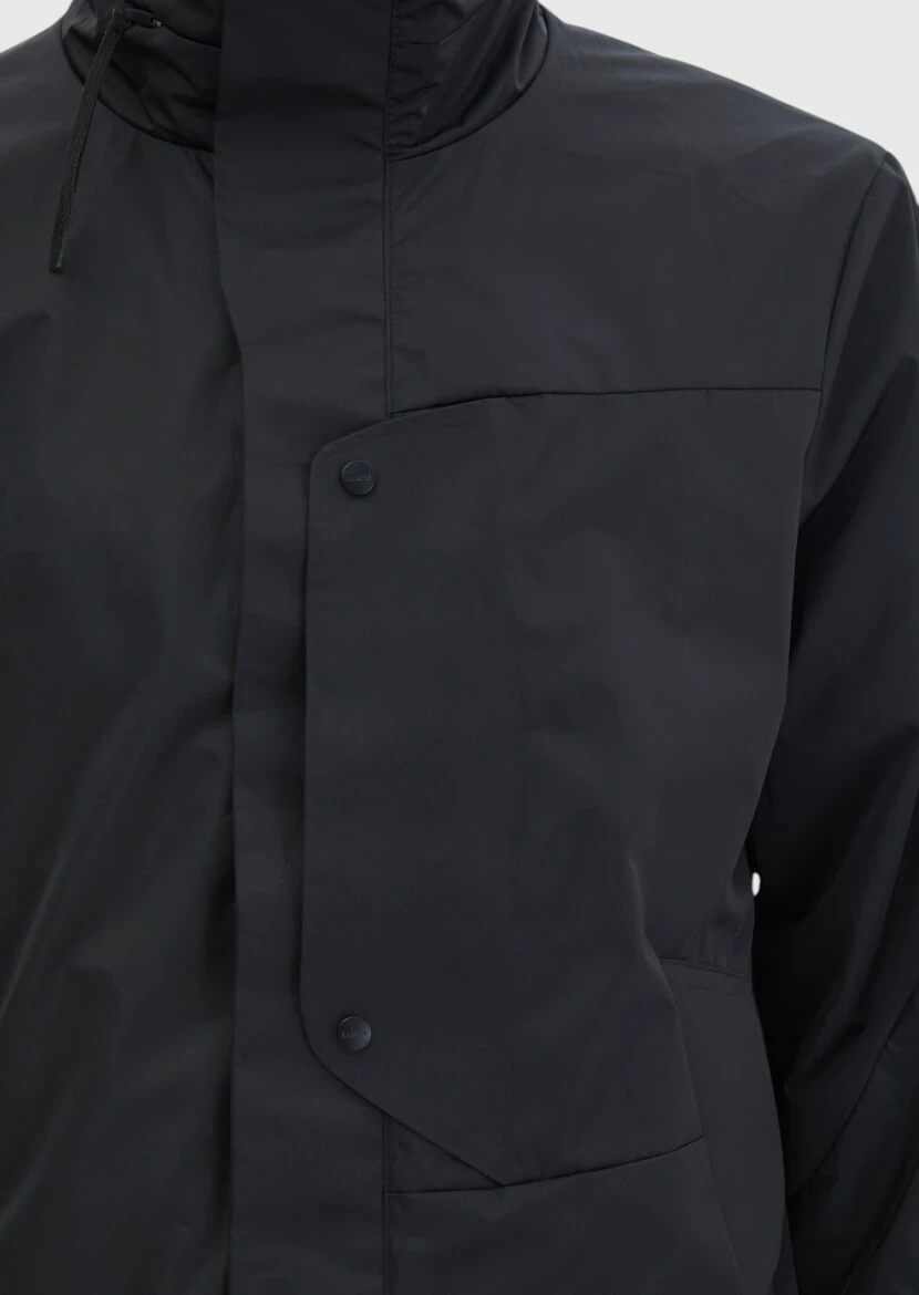 Siyah Regular Fit Dik Yaka Casual Dokuma Mont - 5