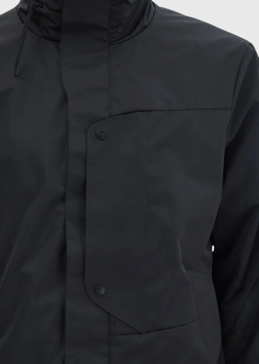 Siyah Regular Fit Dik Yaka Casual Dokuma Mont - 5