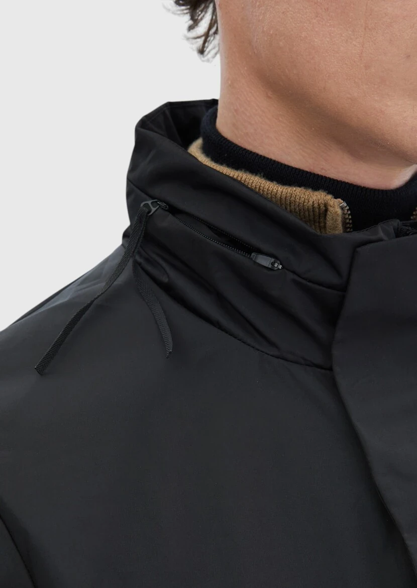 Siyah Regular Fit Dik Yaka Casual Dokuma Mont - 6