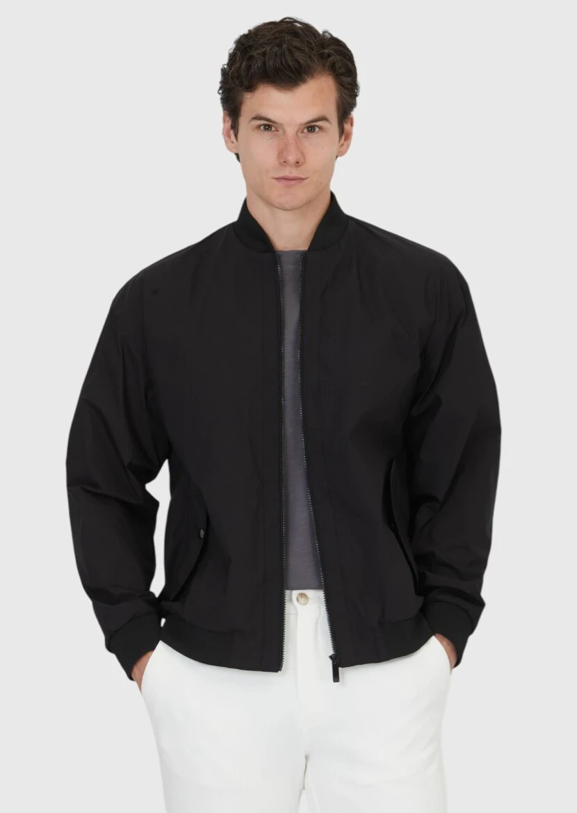 Siyah Regular Fit Dik Yaka Casual Dokuma Mont - RAMSEY