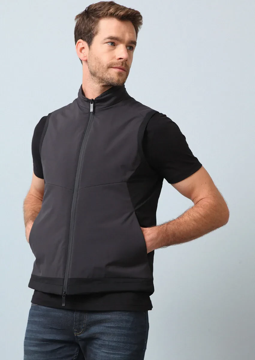 Siyah Regular Fit Dik Yaka Casual Dokuma Spor Yelek - 2